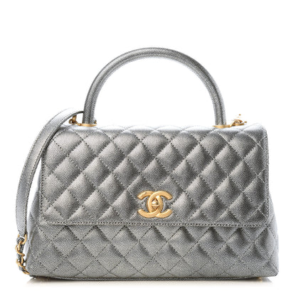 Chanel Metallic Caviar Quilted Small Coco Handle Flap Silver 1 of 11