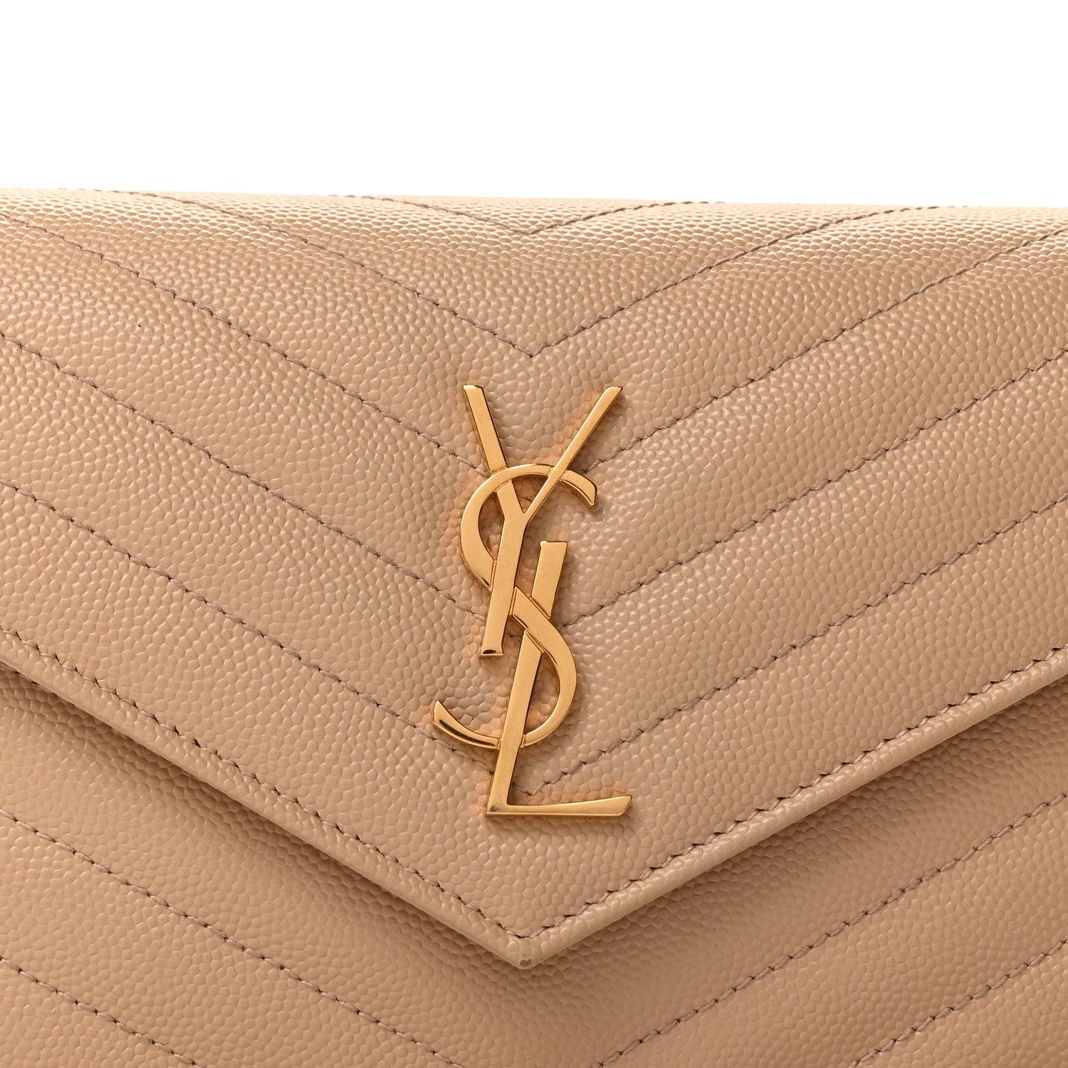 Saint Laurent Grain De Poudre Matelasse Chevron Monogram Envelope Chain Wallet  Dark Beige 6 of 8
