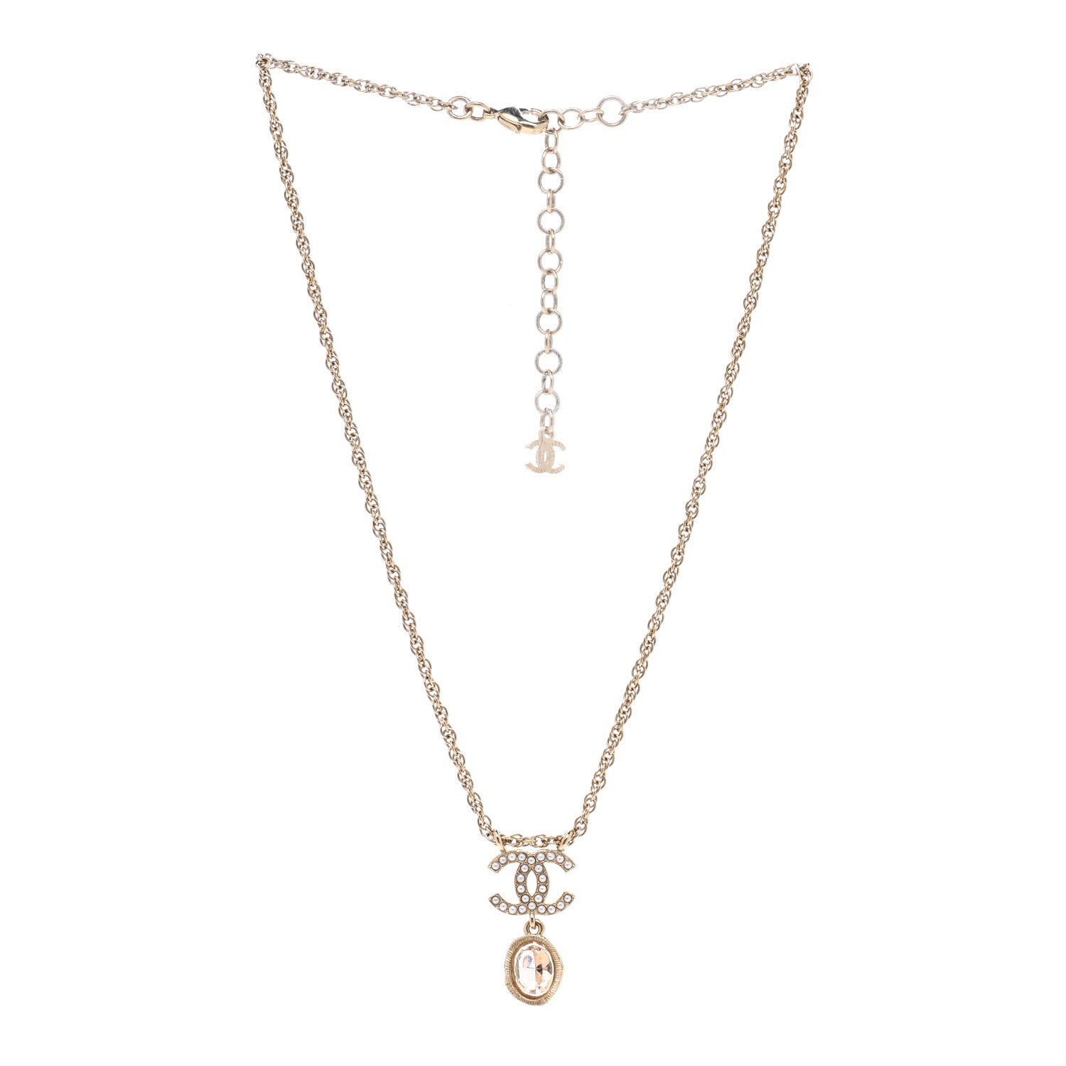 Chanel Crystal Pearl CC Necklace Pearly White Gold 3 of 7