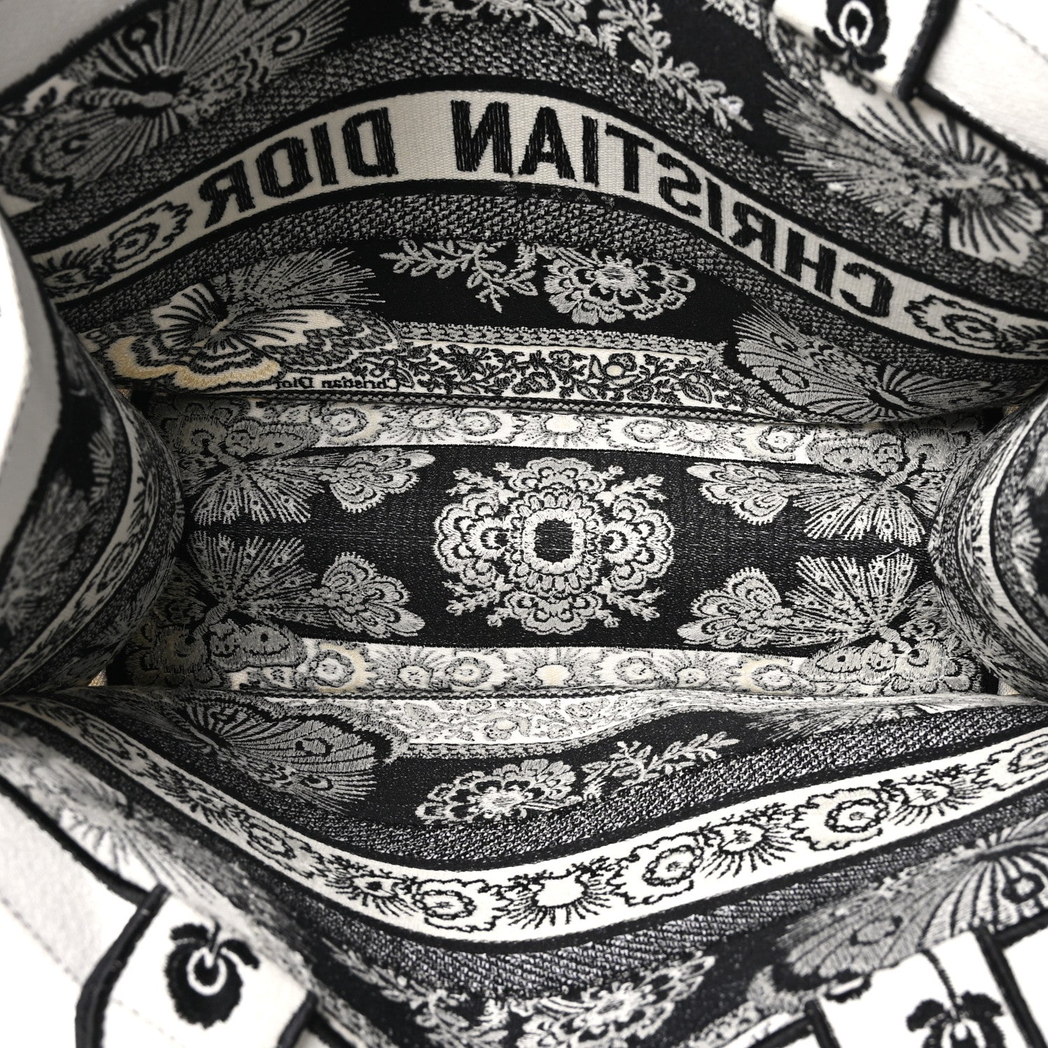 Christian Dior Canvas Butterfly Bandana Embroidered Medium Book Tote Black White 5 of 10