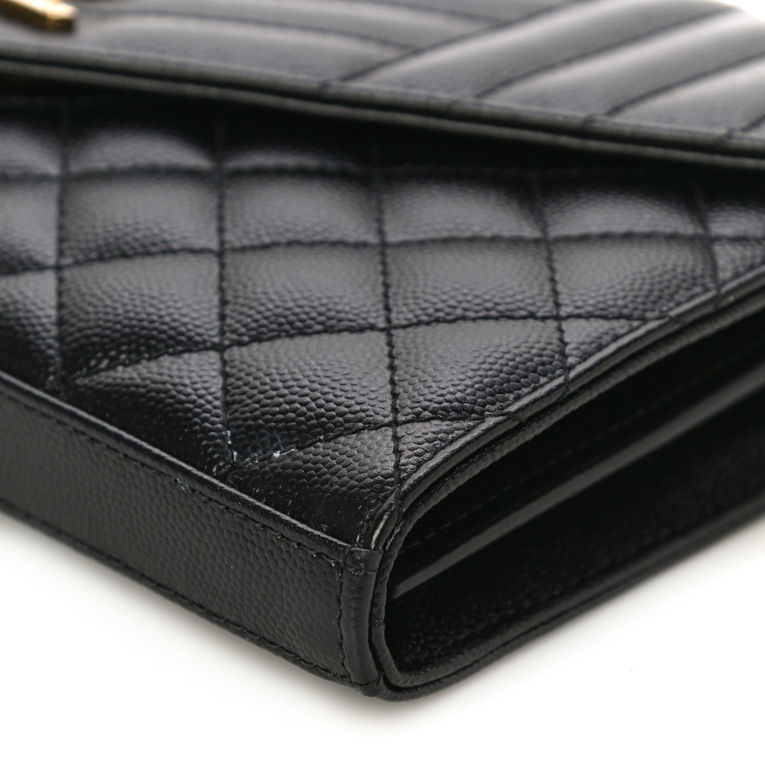 Saint Laurent Grain De Poudre Mixed Matelasse Triquilt Monogram Chain Wallet Black 10 of 11