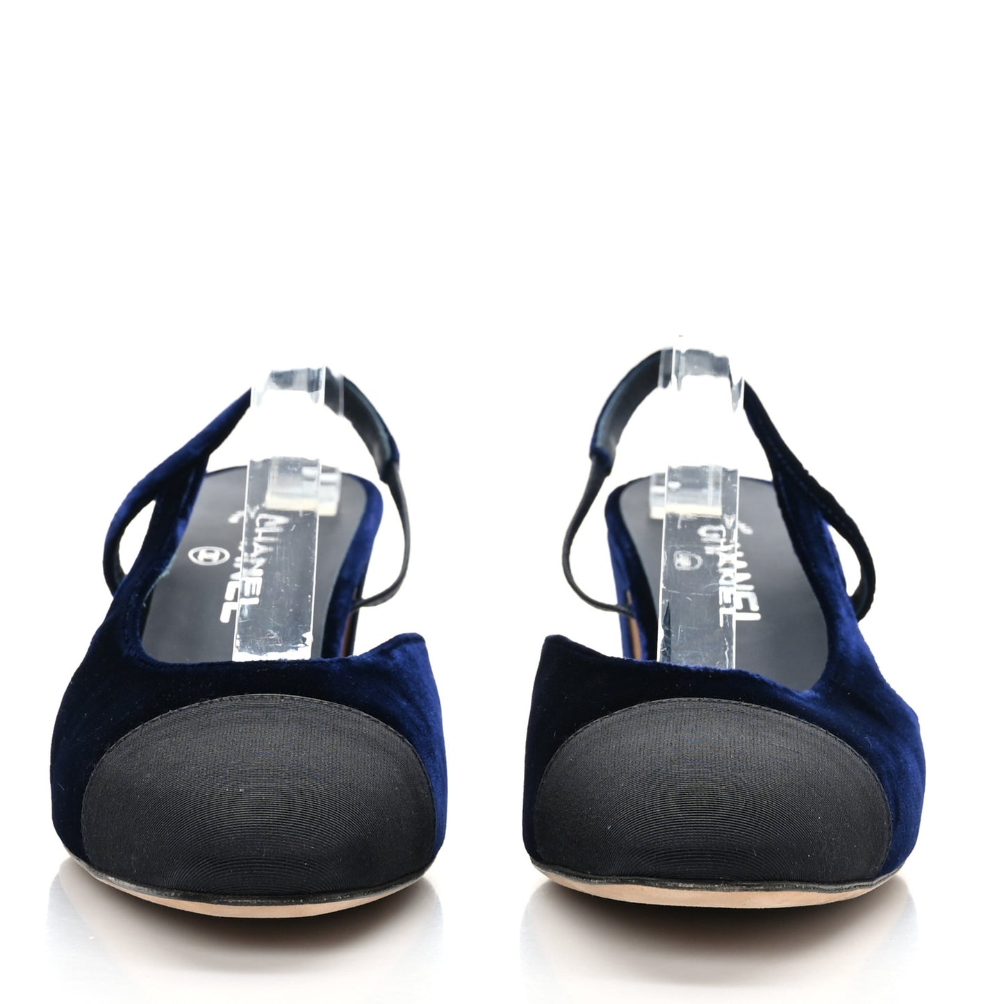 Velvet Grosgrain Cap Toe CC Slingback Pumps 40.5 Blue Black