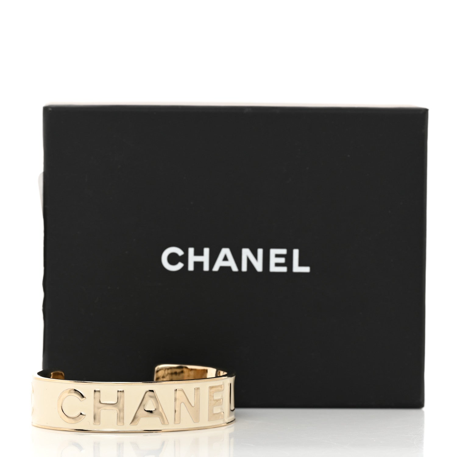 Chanel Metal Enamel Chanel Logo Cuff Bracelet S White 5 of 5