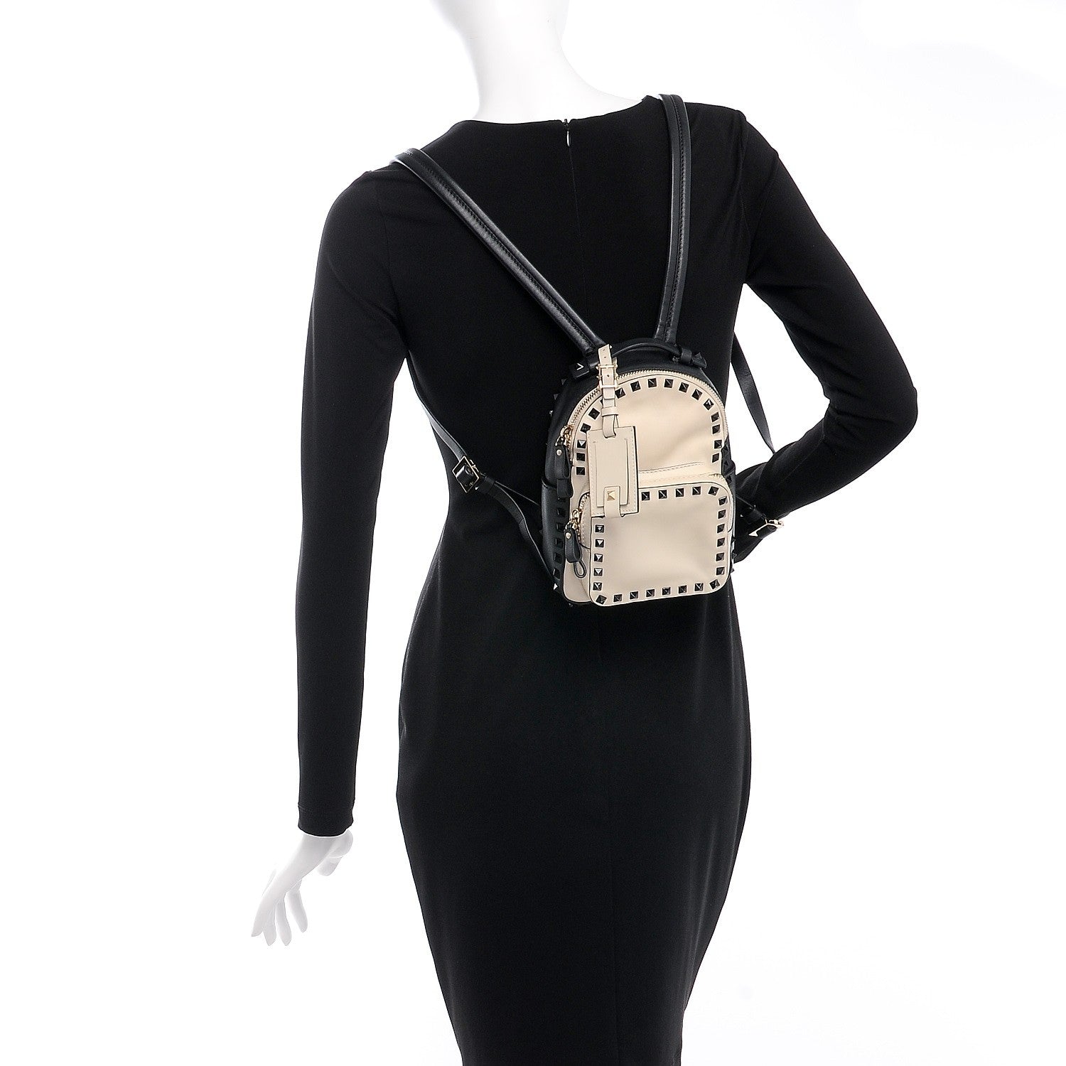 Valentino Garavani Calfskin Mini Rockstud Backpack Black Light Ivory 2 of 8