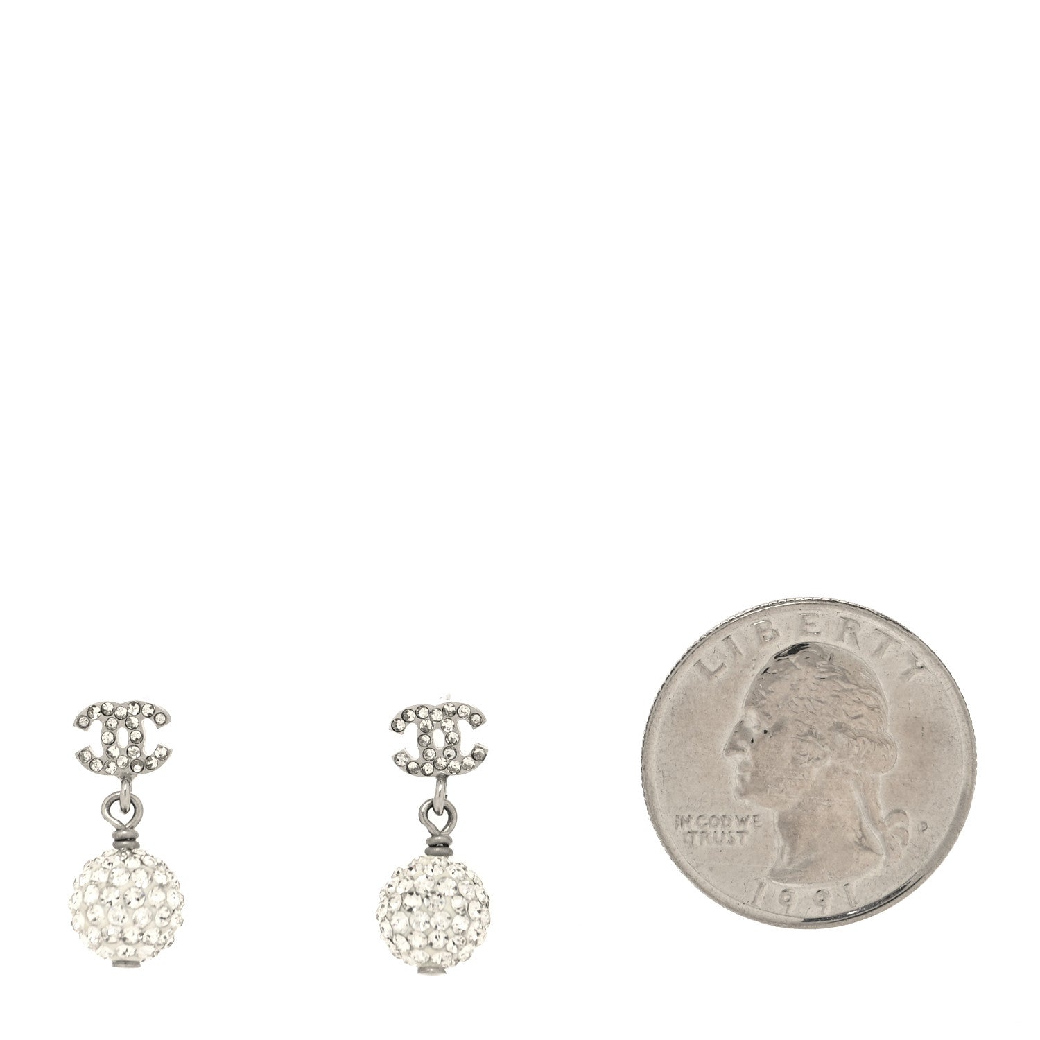 Chanel Crystal CC Drop Earrings White Silver 2 of 4