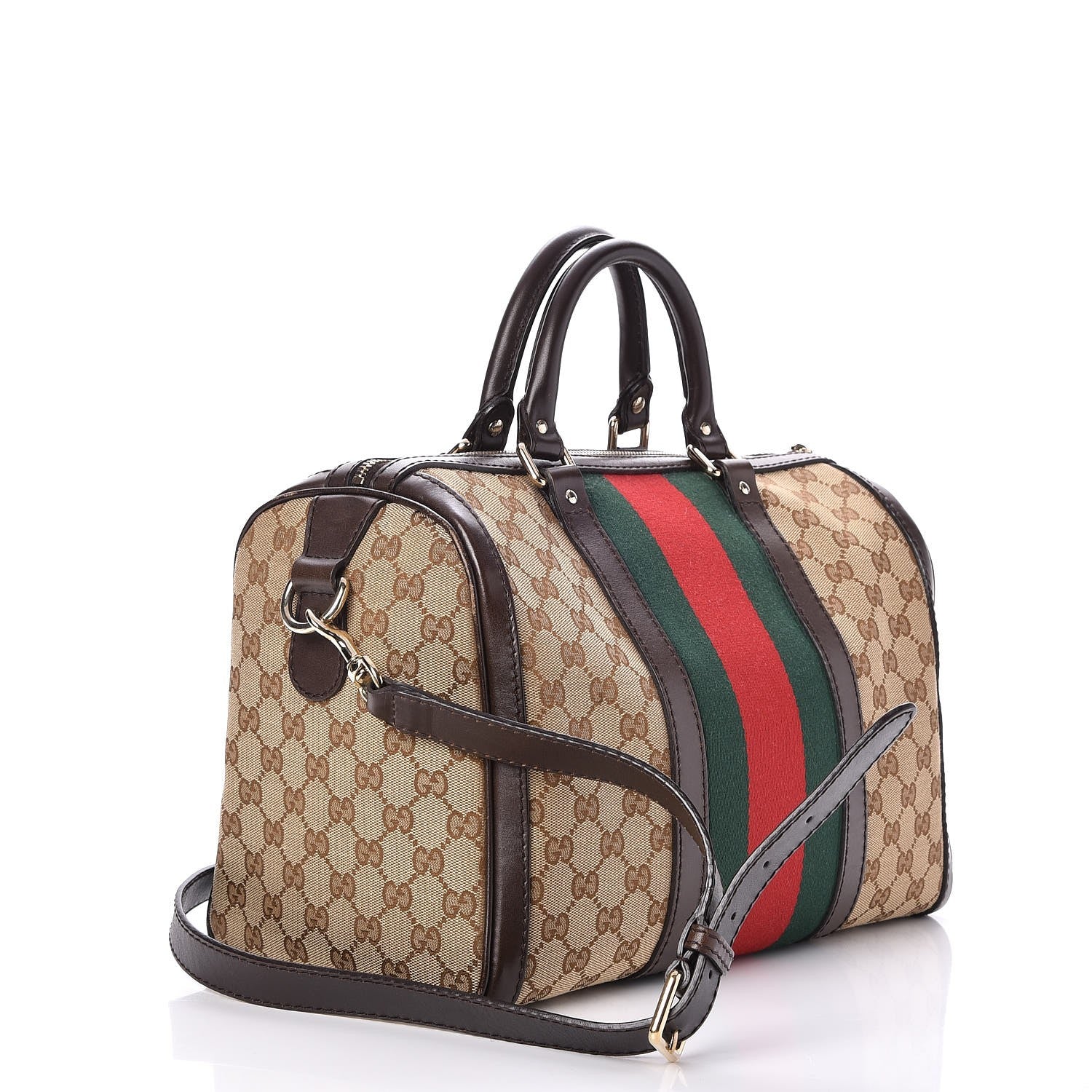 Gucci Monogram Vintage Web Medium Boston Dark Brown 3 of 7