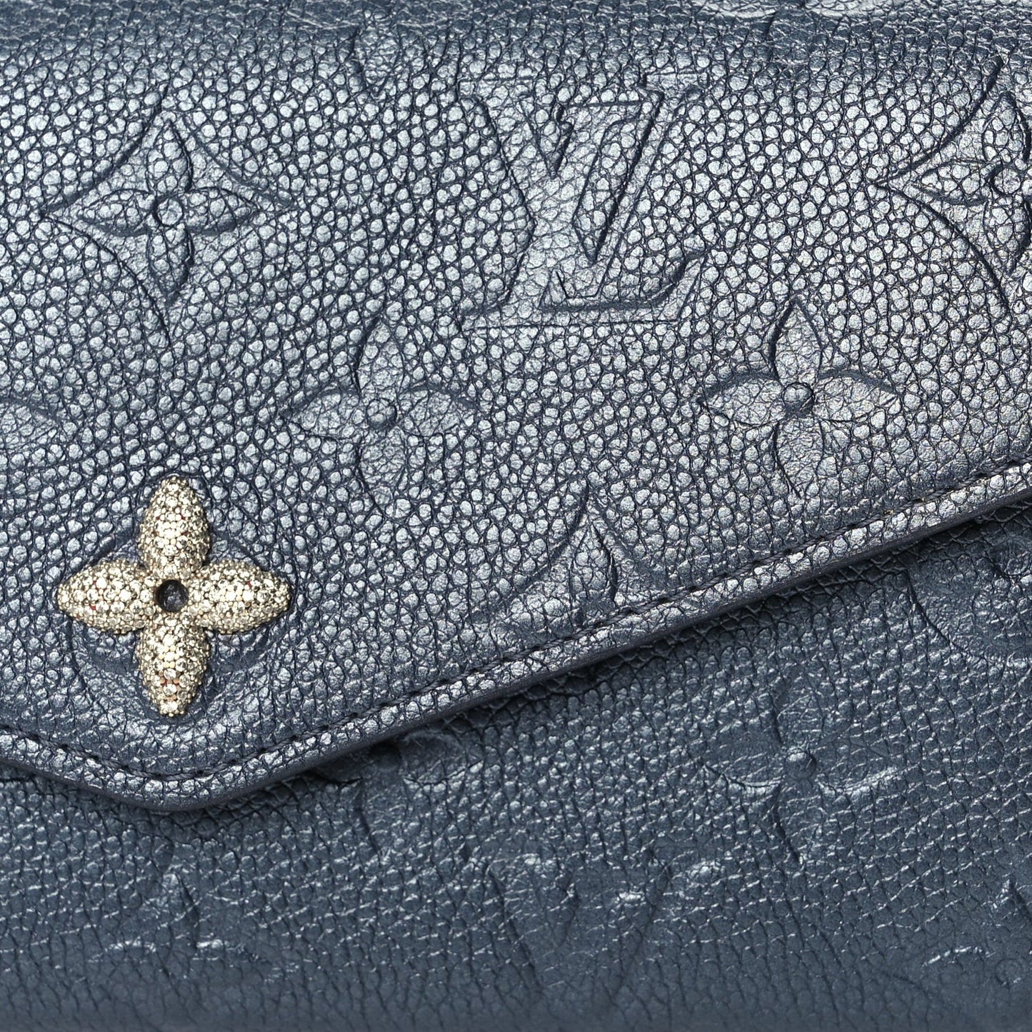 Metallic Empreinte Monogram Crystal Flower Sarah Wallet Navy Blue