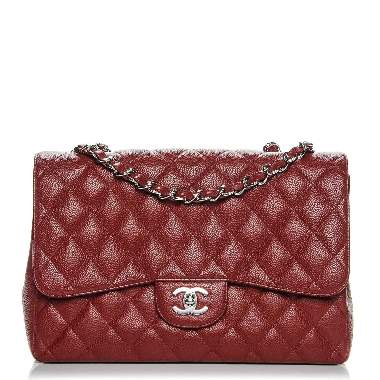 Caviar Quilted Jumbo Single Flap Dark Red