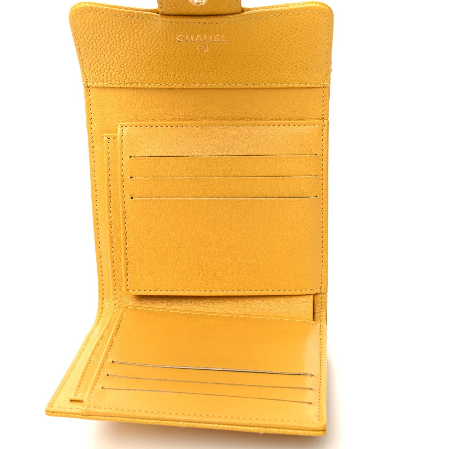 Caviar Quilted Compact Flap Wallet Yellow