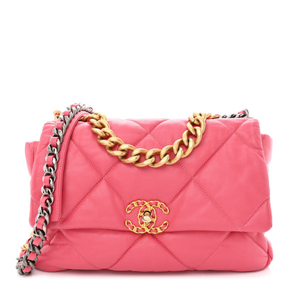 Chanel Goatskin Quilted Large Chanel 19 Flap Dark Pink 1 of 11
