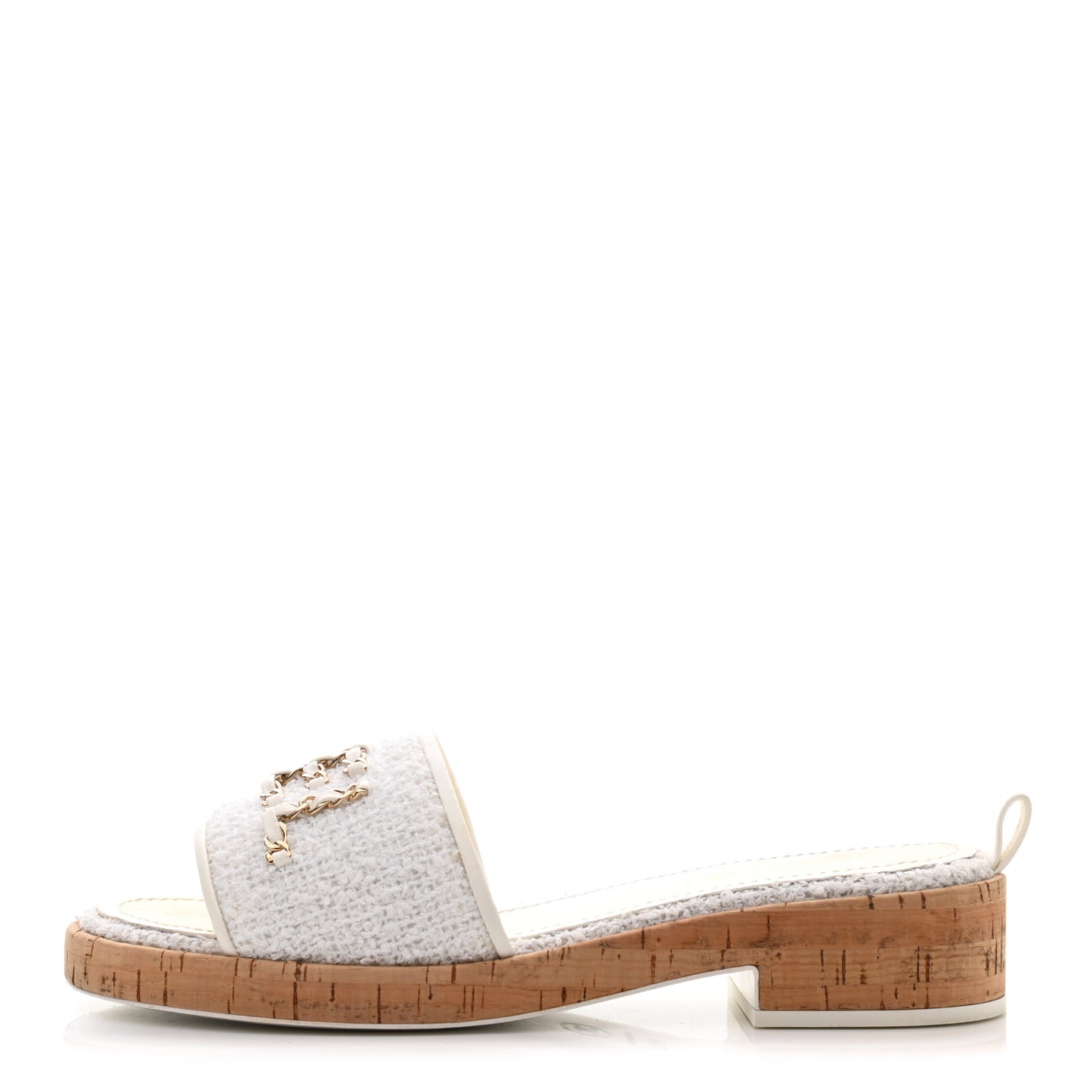 Tweed Cork CC Chain Mule Sandal 40.5 White