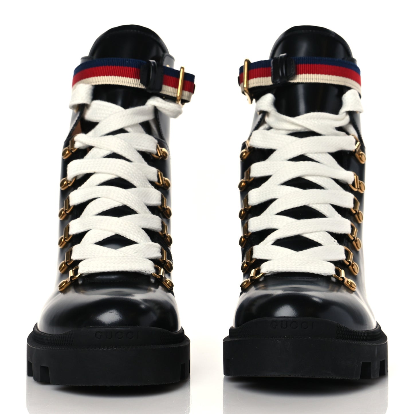Calfskin Sylvie Web Lace Up Combat Boots 40 Black