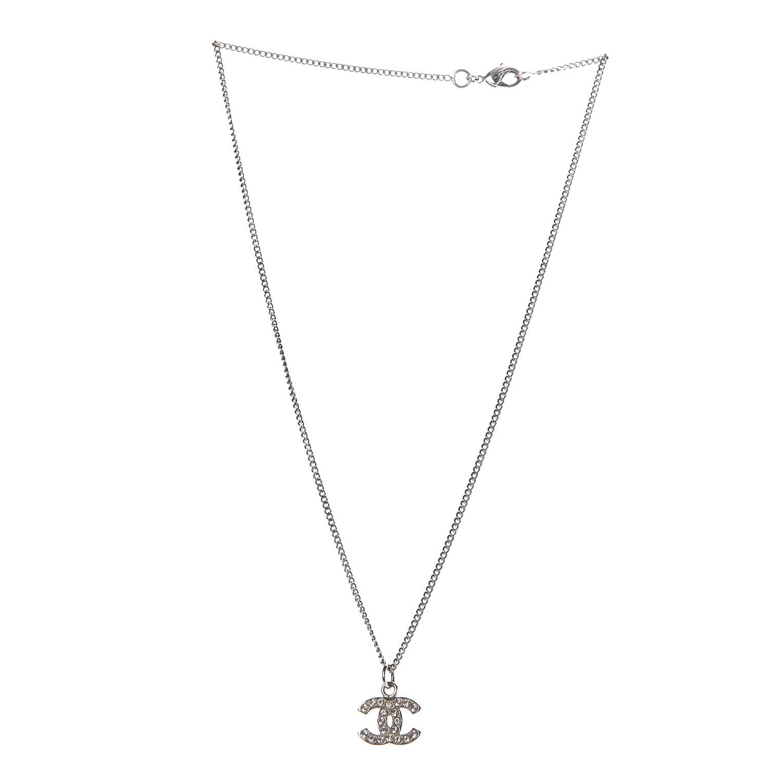 Chanel Crystal Timeless CC Necklace Silver 3 of 5