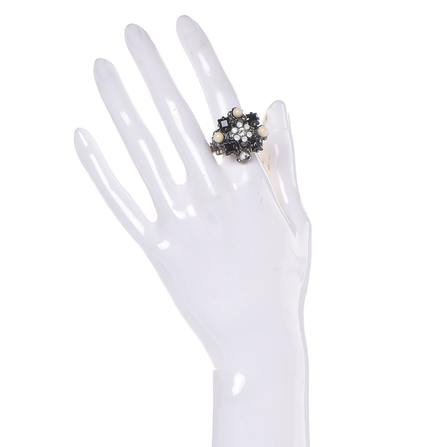 Chanel Baguette Crystal Beaded CC Ring Black Silver 2 of 6