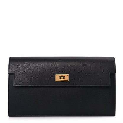 Hermes Madame Calfskin Kelly Pocket Long Wallet Black 1 of 9