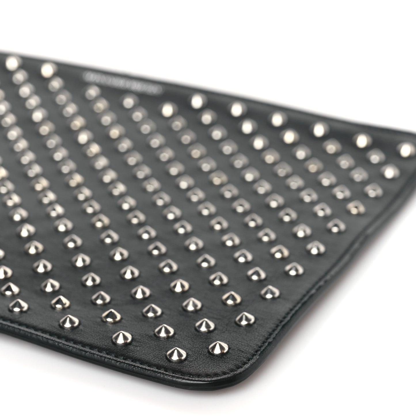 Calfskin Studded Skull Zip Pouch Black