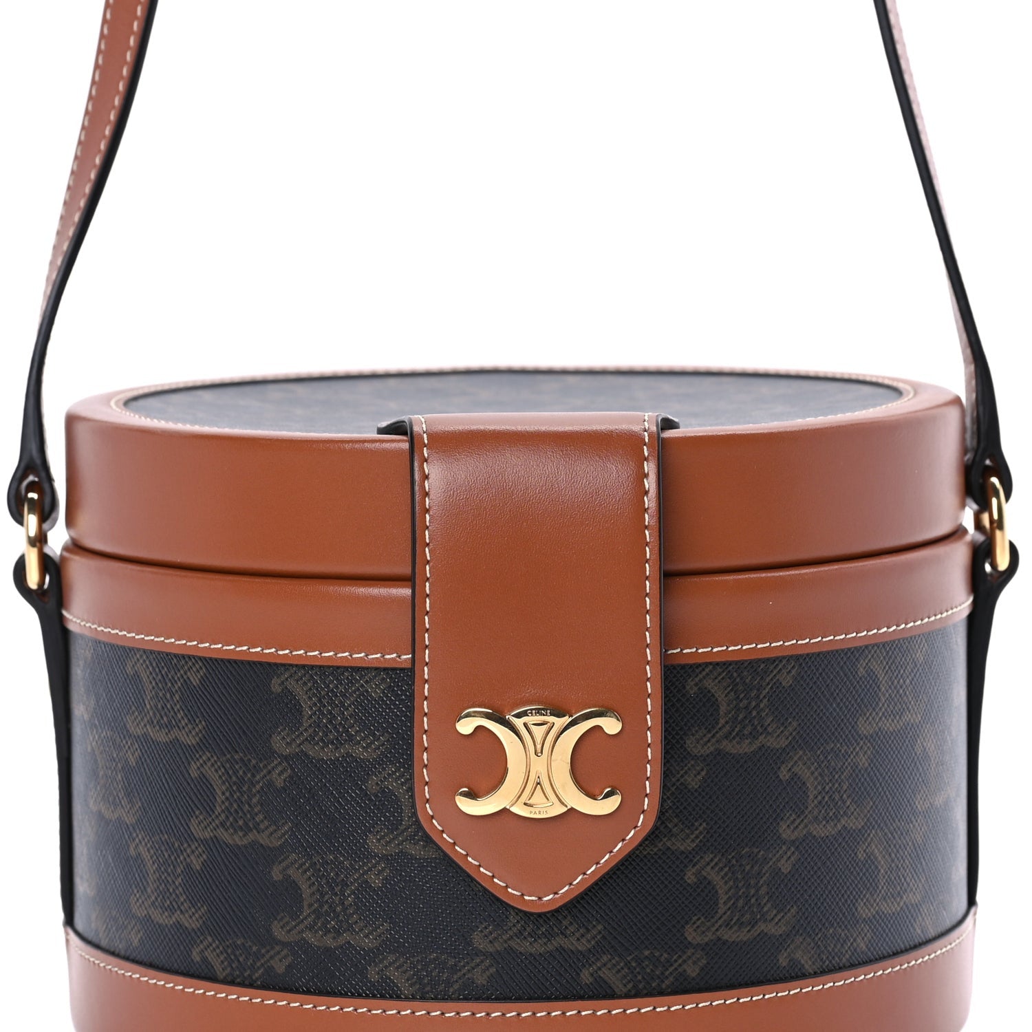 Celine Calfskin Triomphe Canvas Medium Tambour Bag Tan 7 of 9