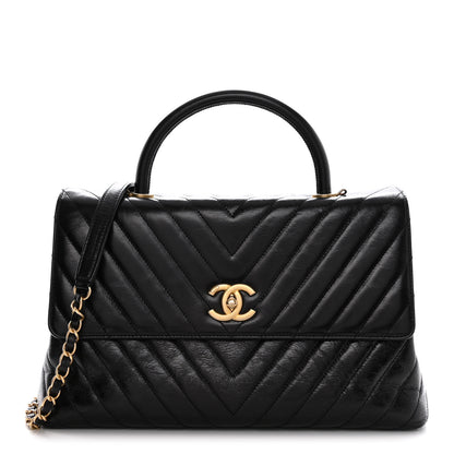 Chanel Calfskin Chevron Quilted Medium Coco Handle Flap Black 1 of 16