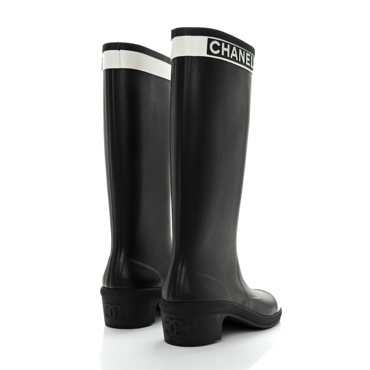 Chanel Rubber Logo Rain Boots 42 Black White 4 of 7