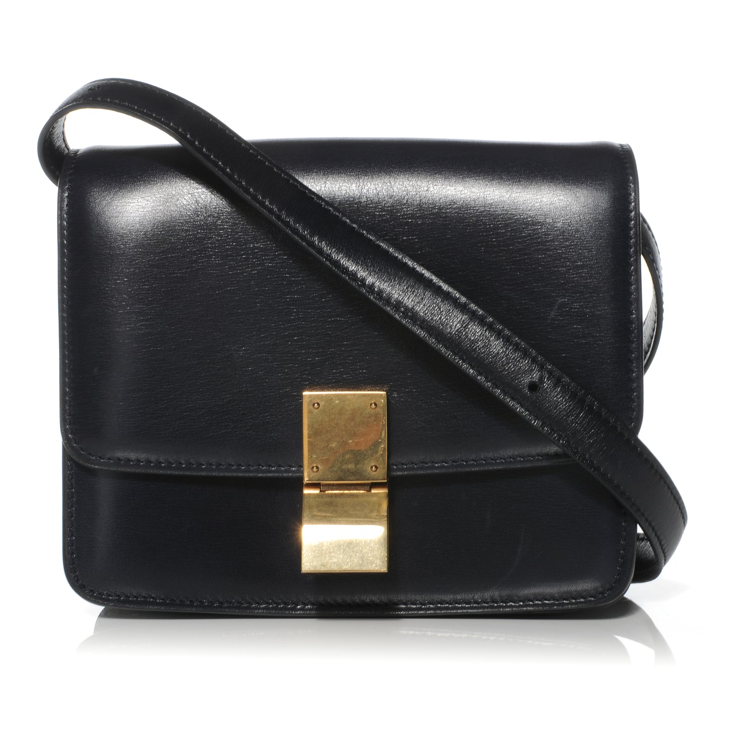 Leather Small Classic Box Flap Bag Navy
