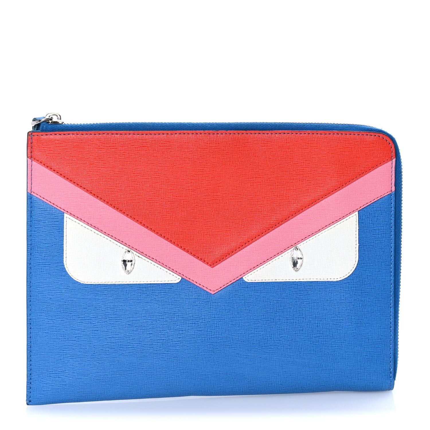 Fendi Vitello Elite Crystal Eye Monster Zip Pouch Royal Blue Papavero Multicolor 1 of 7
