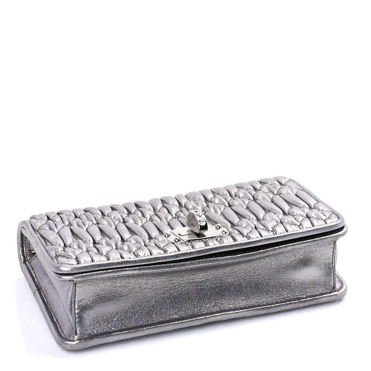 Miu Miu Nappa Matelasse Crystal Chain Wallet On Chain Silver 3 of 8