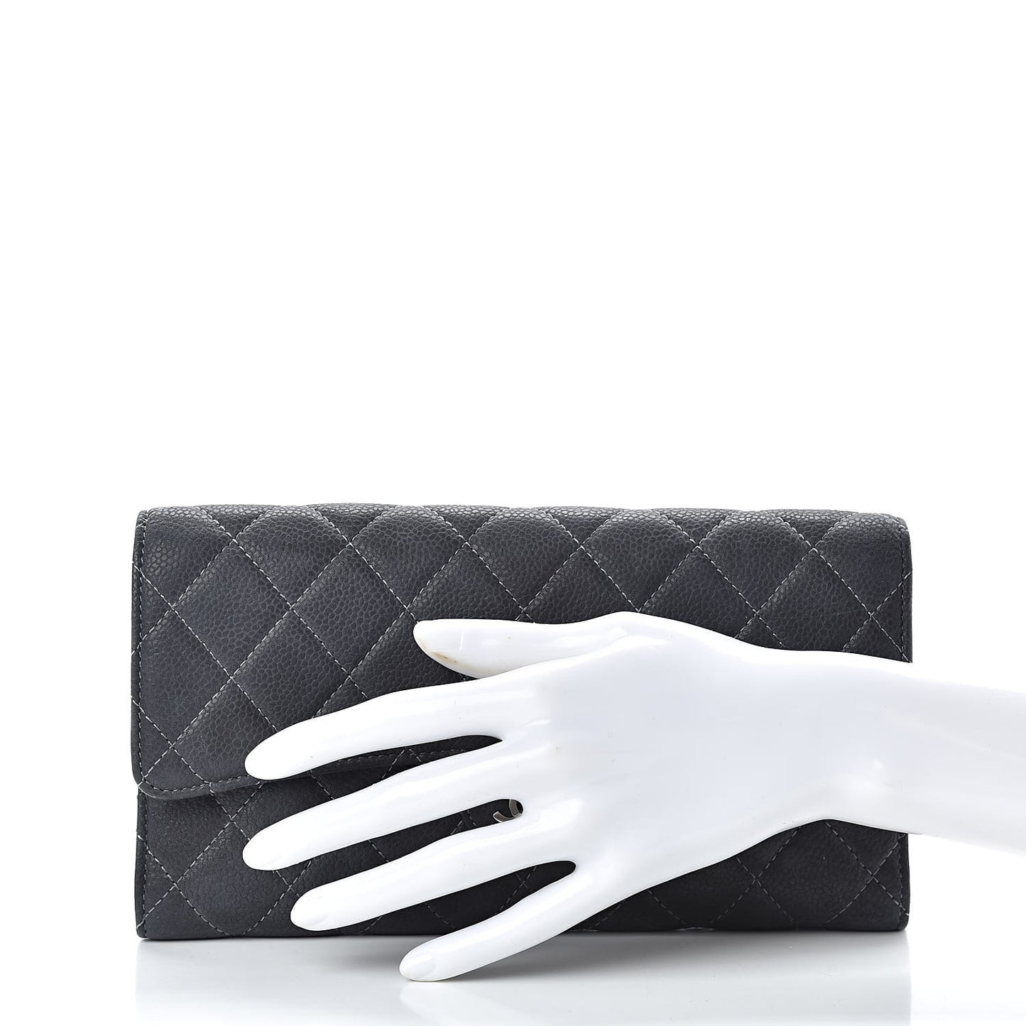 Iridescent Caviar Quilted Large Flap Wallet Grey