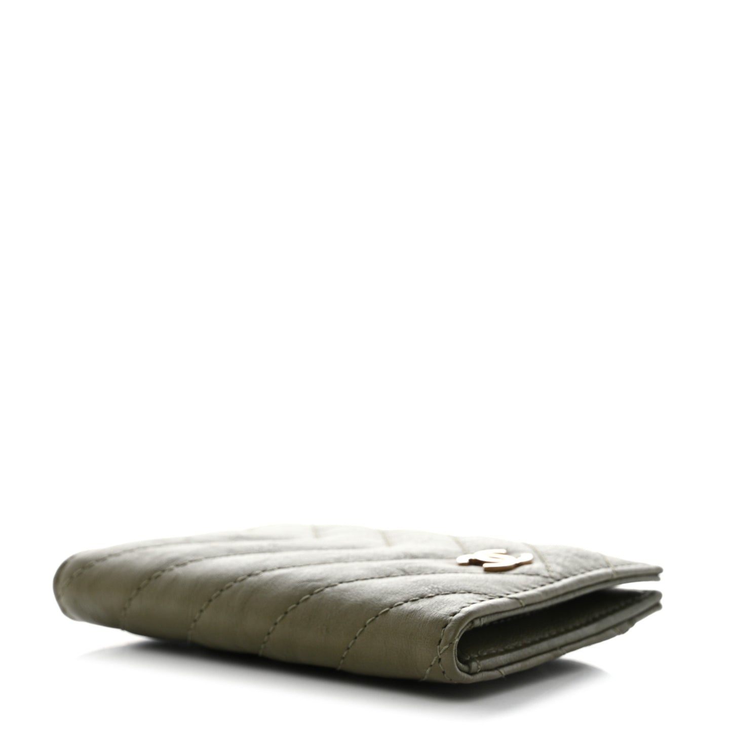 Calfskin Chevron Quilted Card Holder Wallet Khaki