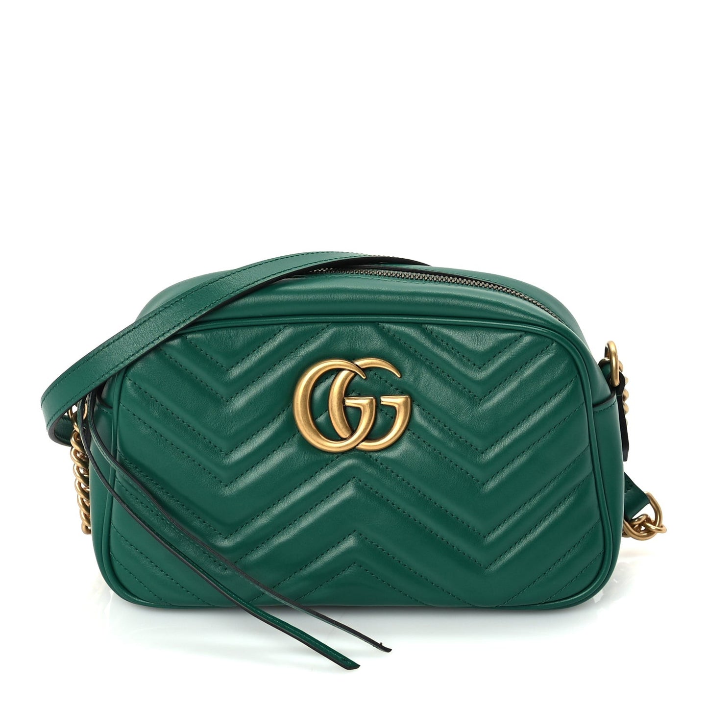 Calfskin Matelasse Small GG Marmont Chain Shoulder Bag  Emerald Green