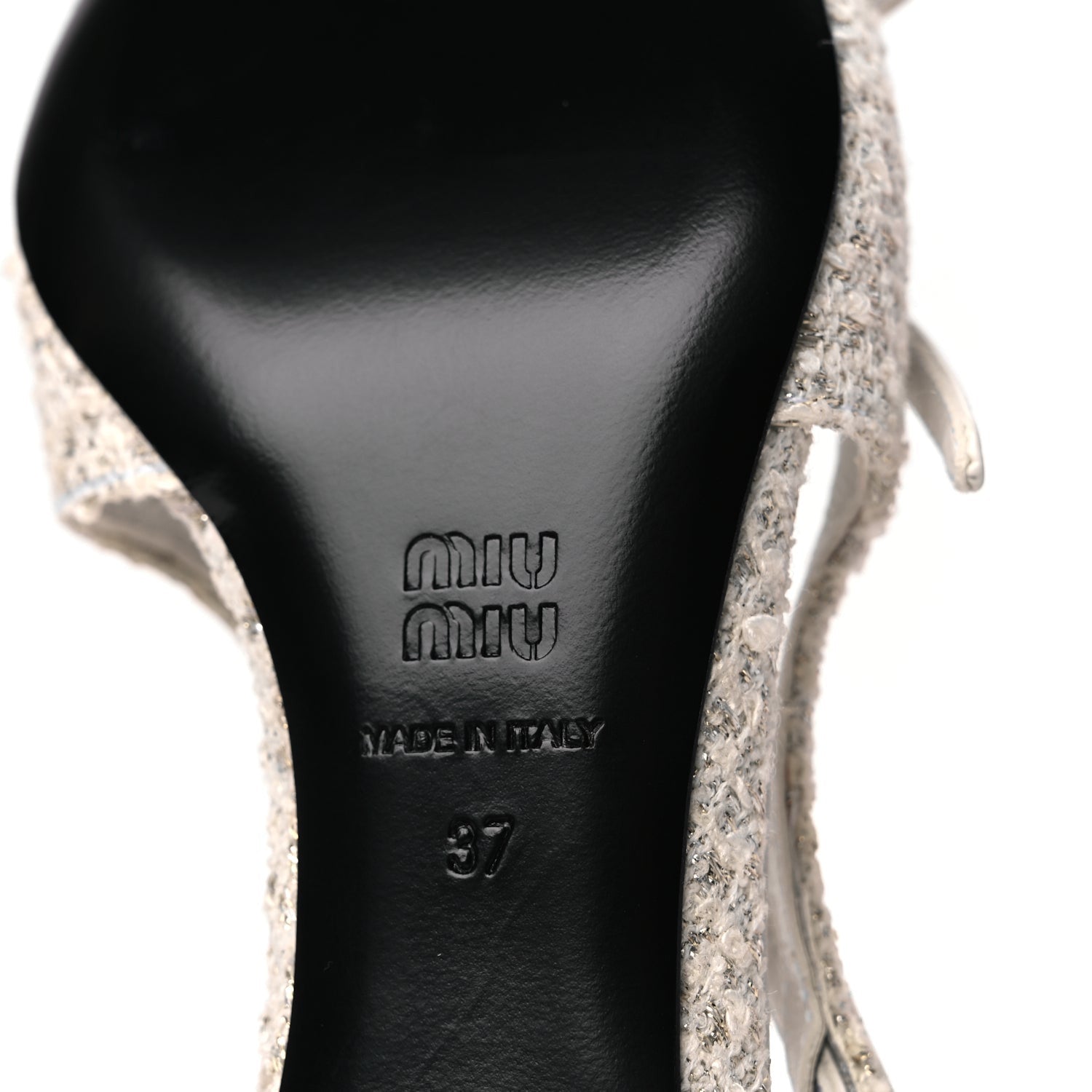 Miu Miu Tweed Buckle 55mm Slingback Pumps 37 White 7 of 8