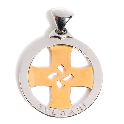 Bulgari Stainless Steel 18K Yellow Gold Tondo Cross Pendant 1 of 4