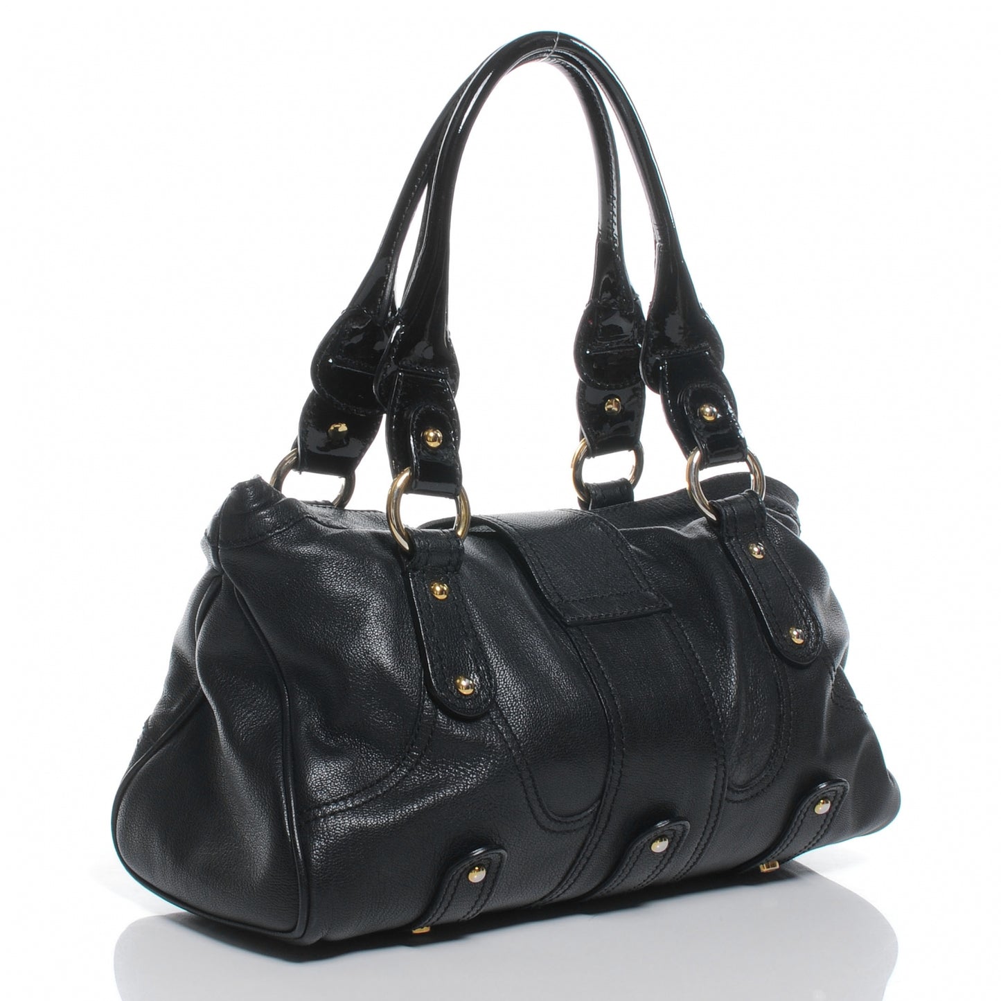 Leather Catch Satchel Black