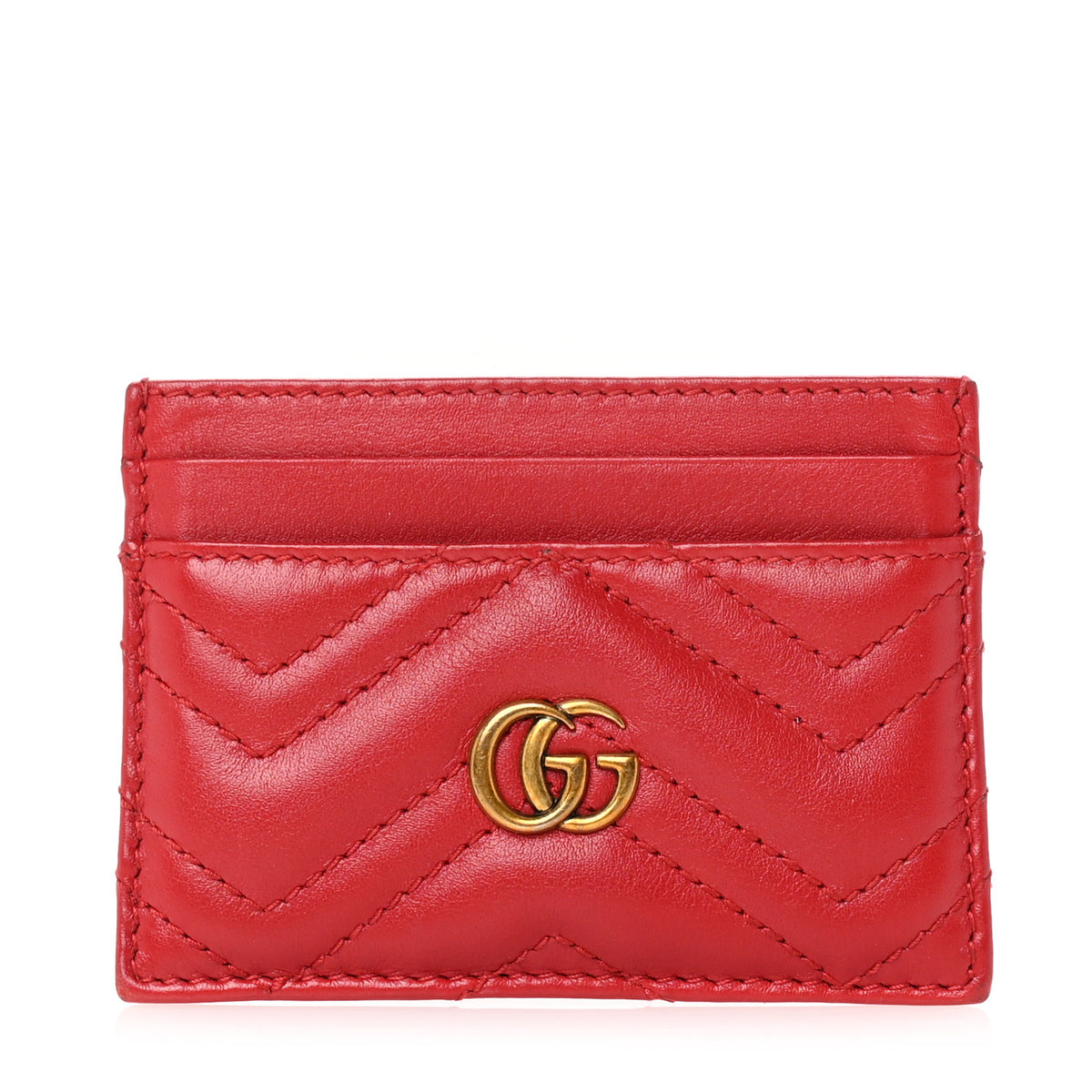 Gucci Calfskin Matelasse GG Marmont Card Holder Hibiscus Red 1 of 7