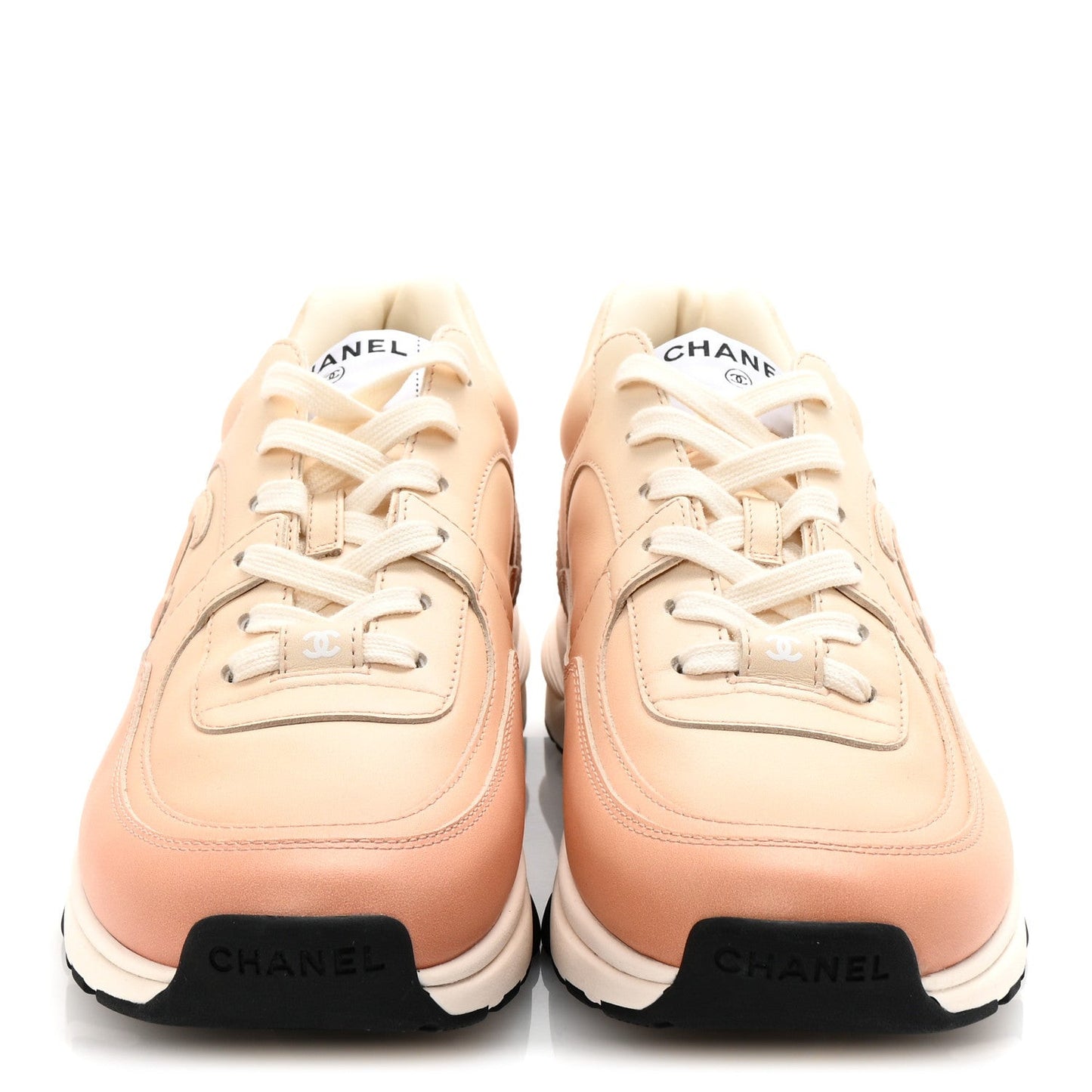 Laminated Calfskin Stretch CC Womens Sneakers 40 Light Orange