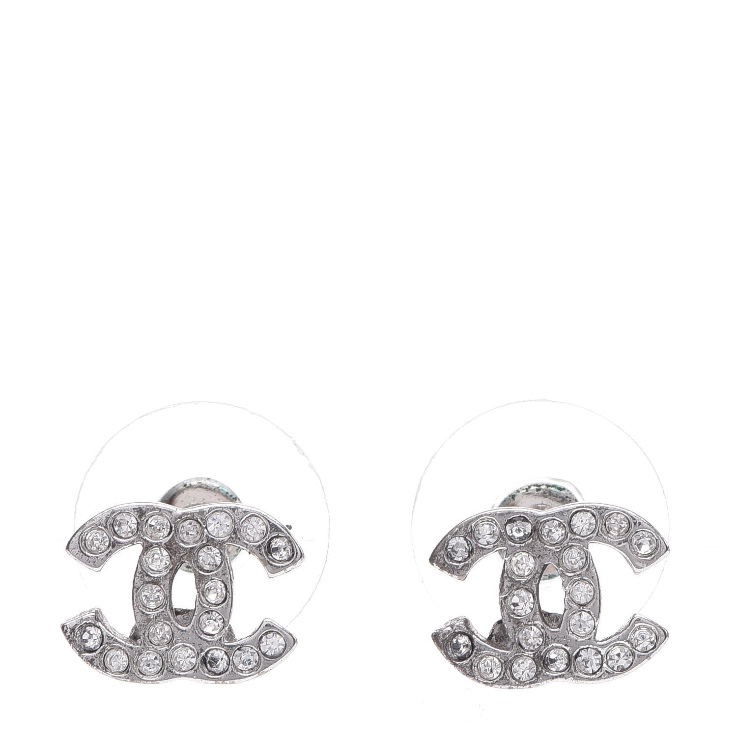 Chanel Crystal Mini Timeless CC Earrings Silver 1 of 6