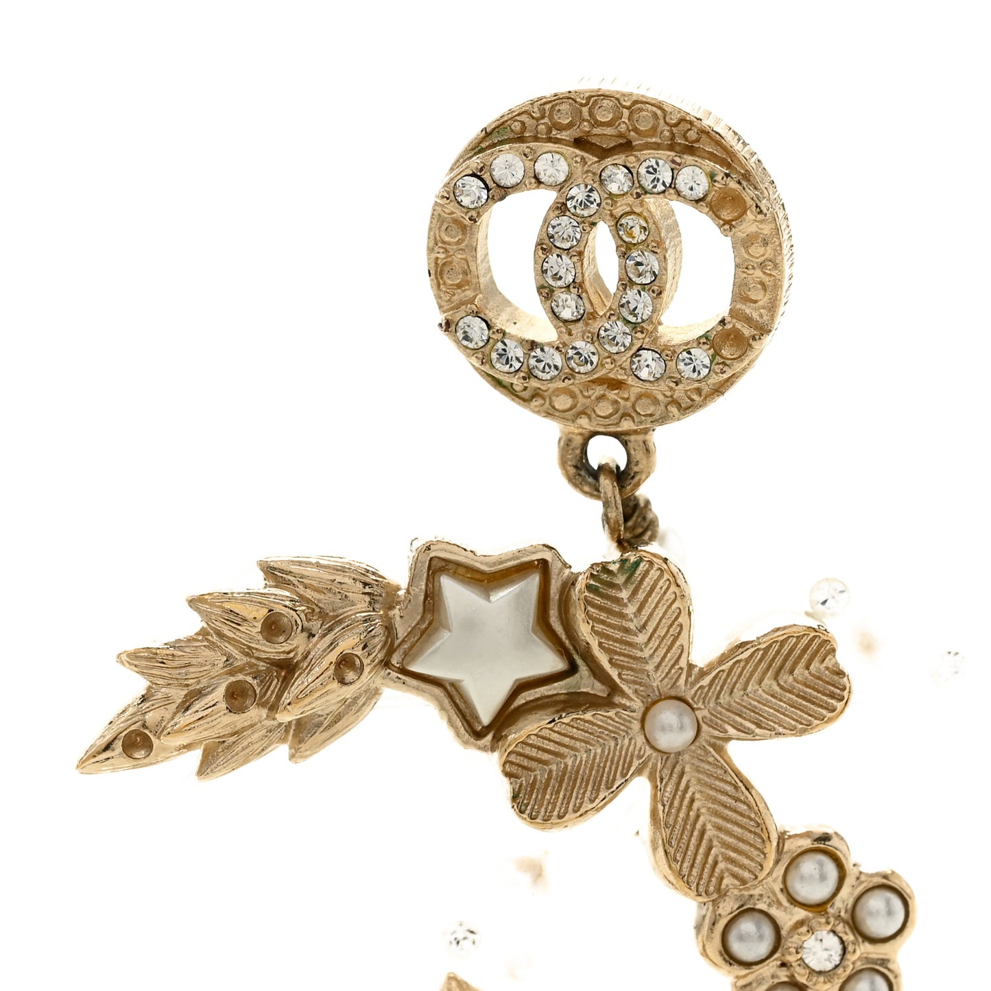Crystal Pearl Resin CC Drop Earrings Gold