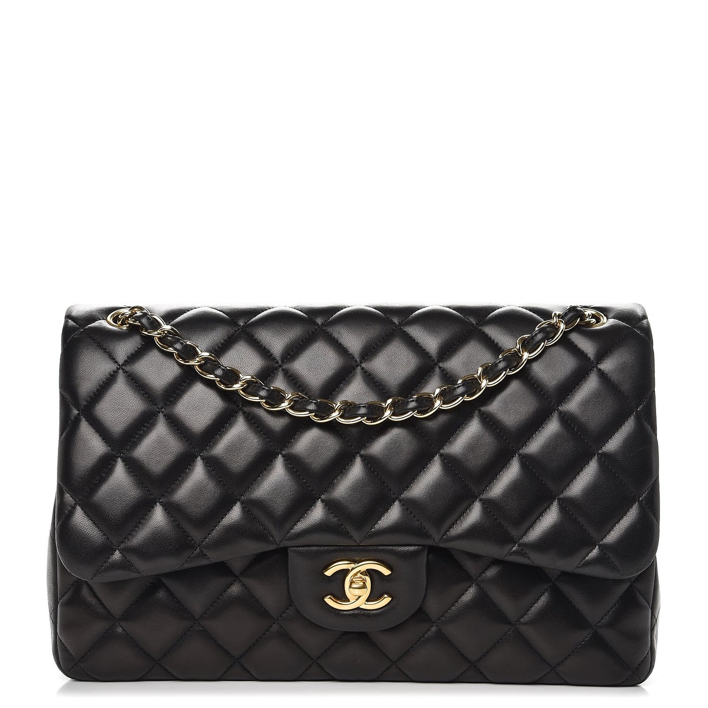 Lambskin Quilted Jumbo Double Flap Black