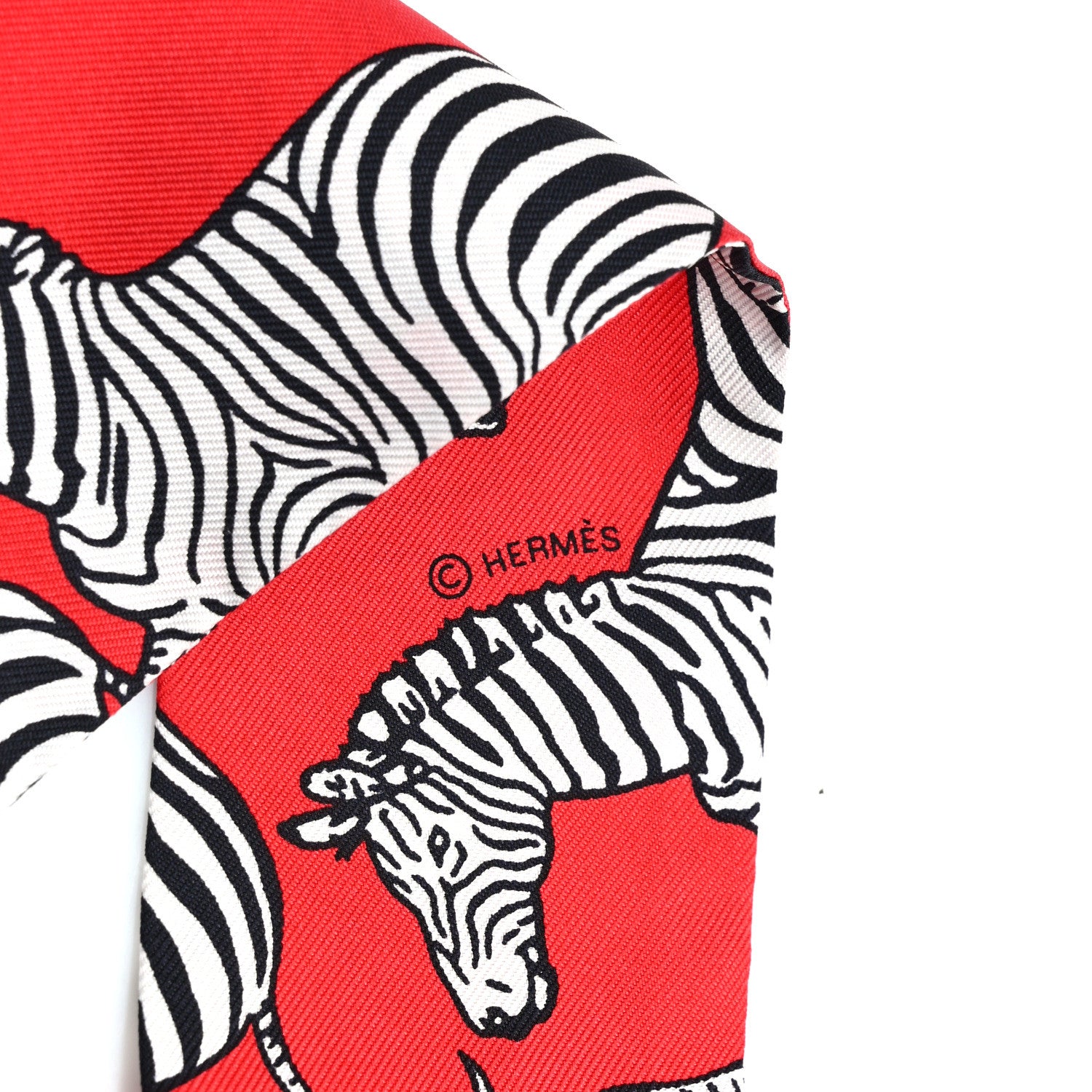 Hermes Silk Les Zebres Twilly Rouge Black White 3 of 4