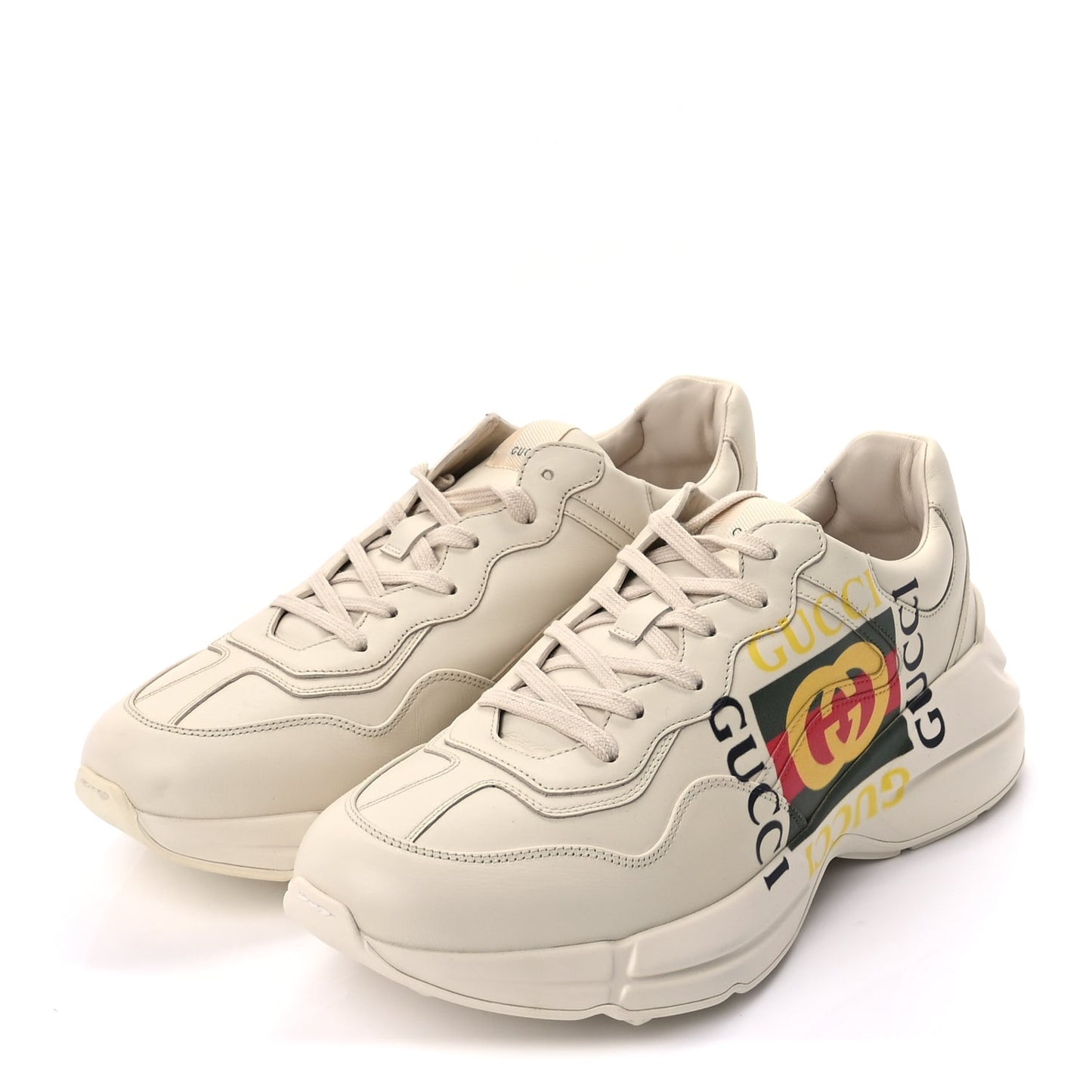 Calfskin Interlocking G Logo Mens Rhyton Sneakers 10  Ivory