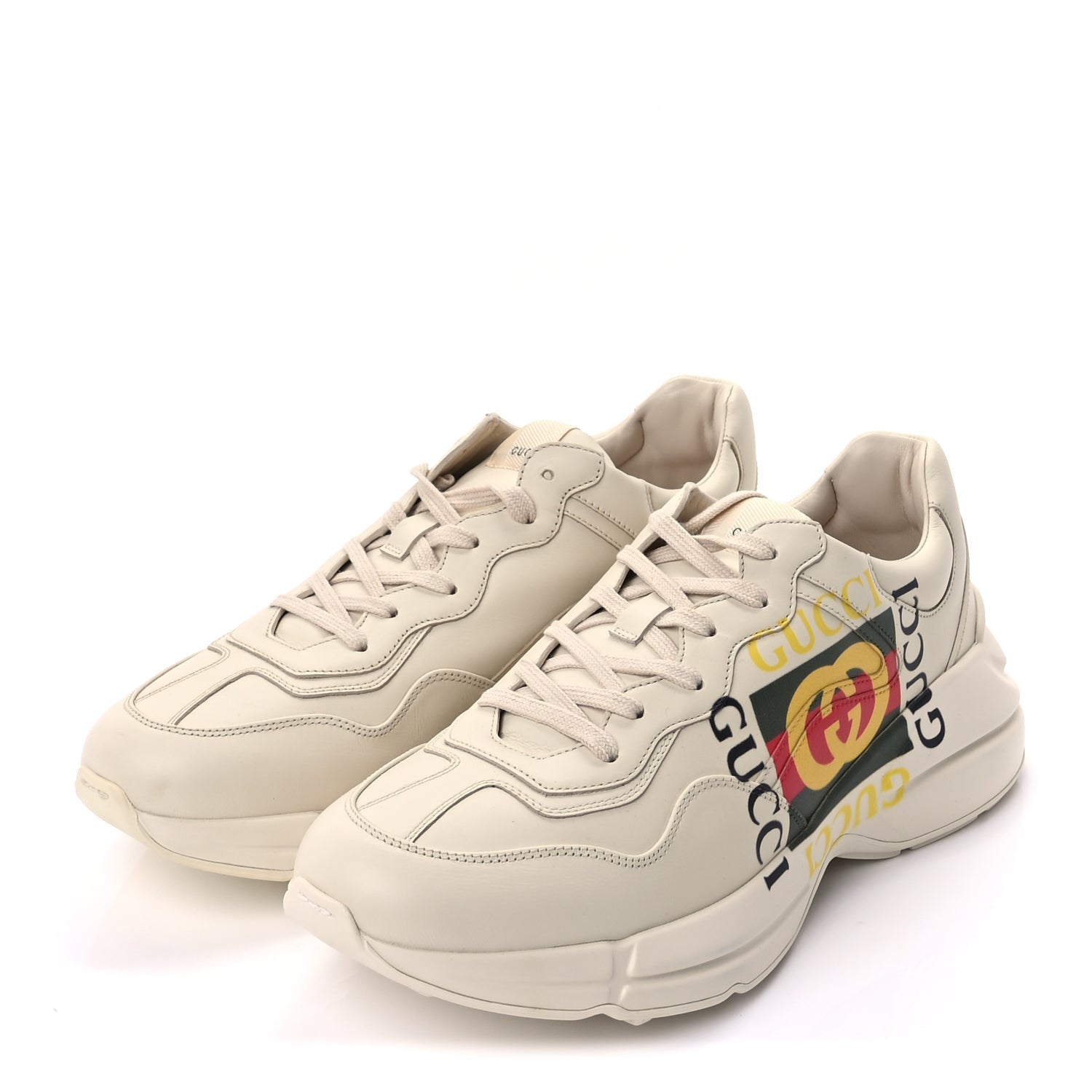 Gucci Calfskin Interlocking G Logo Mens Rhyton Sneakers 10  Ivory 3 of 10