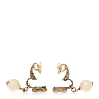 Chanel Pearl Crystal CC Drop Clip On Earrings Gold White 3 of 4