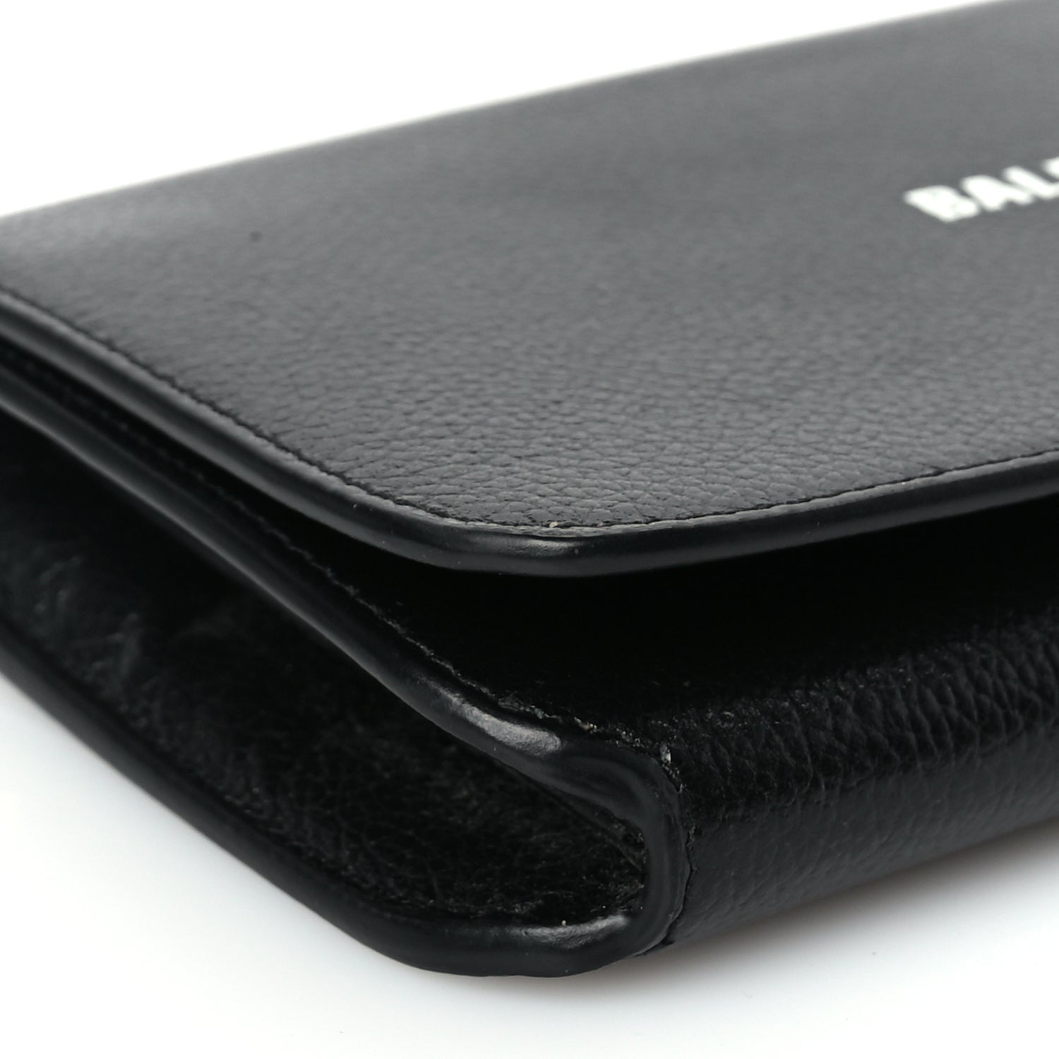 Balenciaga Grained Calfskin Logo Cash Phone Holder Wallet On Chain Black 7 of 8