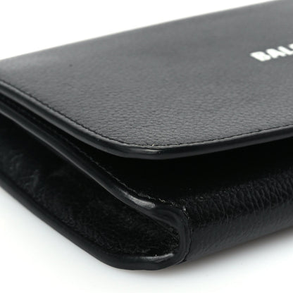 Balenciaga Grained Calfskin Logo Cash Phone Holder Wallet On Chain Black 7 of 8
