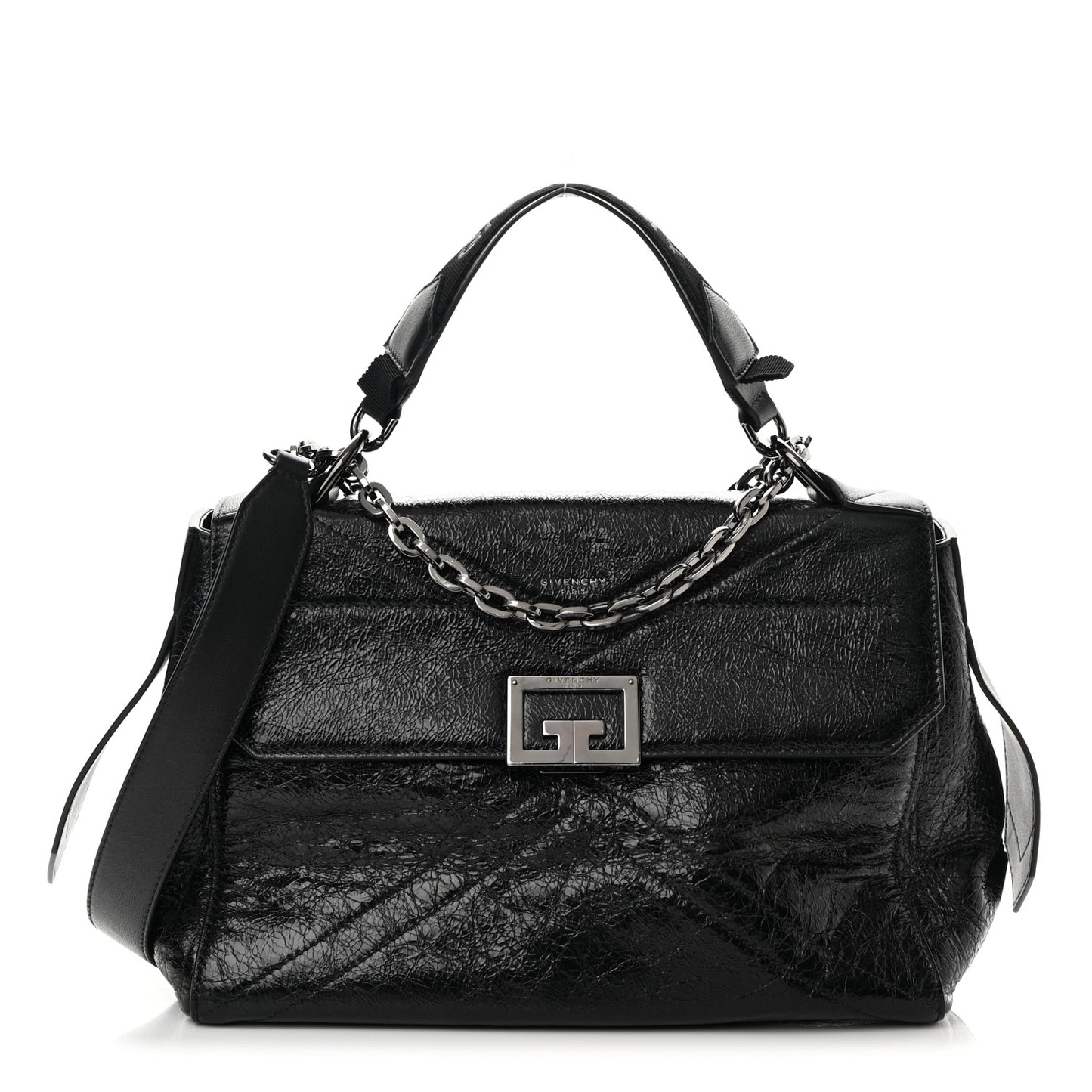 Creased Patent Calfskin Medium ID Flap Black