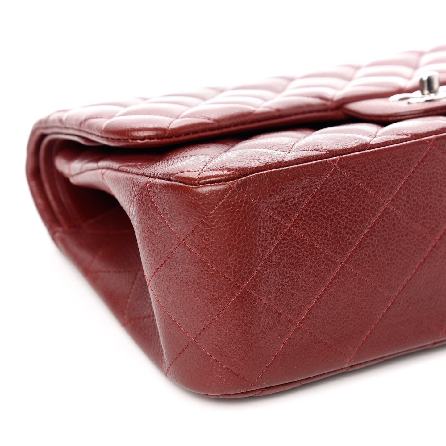Caviar Quilted Jumbo Double Flap Dark Red