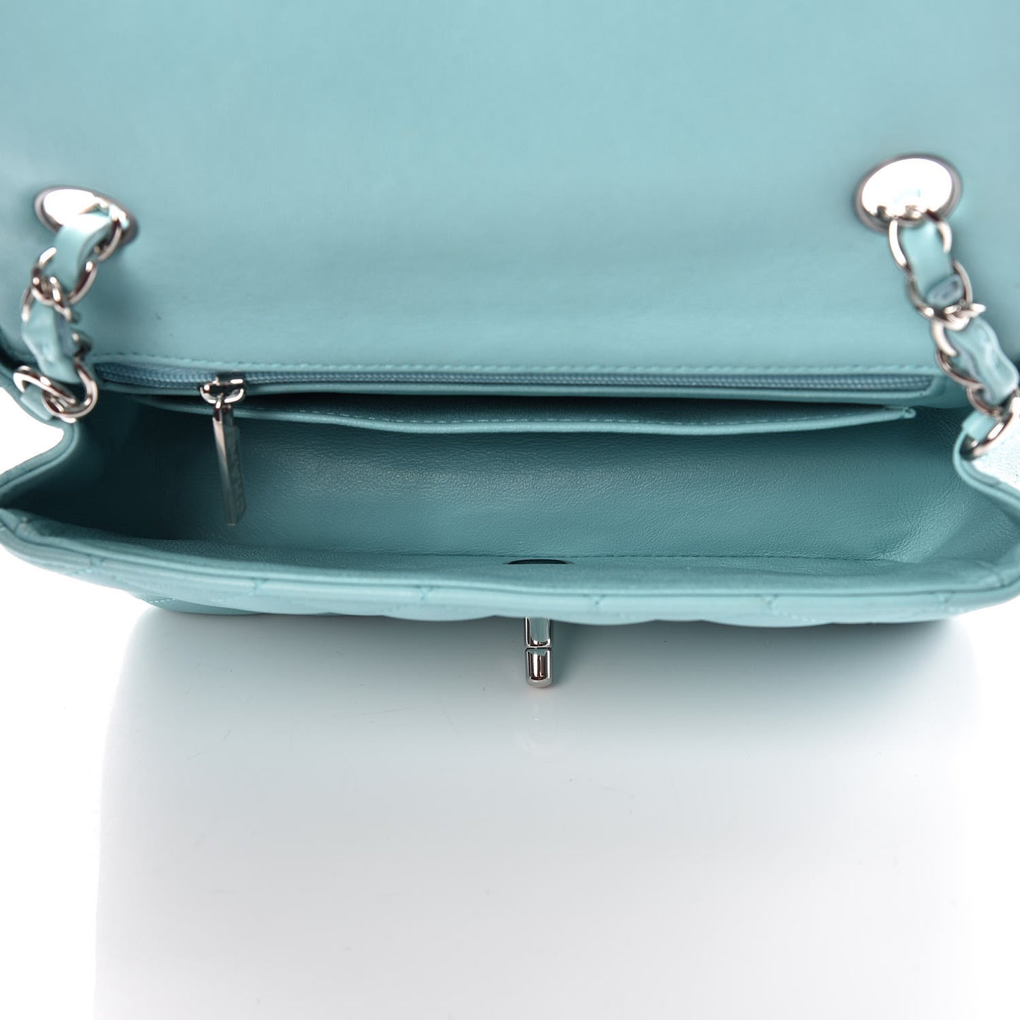 Lambskin Quilted Mini Rectangular Flap Light Blue