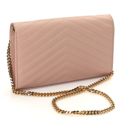 Saint Laurent Grain De Poudre Matelasse Chevron Monogram Chain Wallet Pale Blush 2 of 9