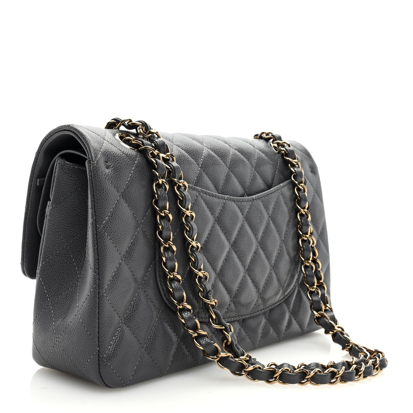 Caviar Quilted Medium Double Flap Dark Grey