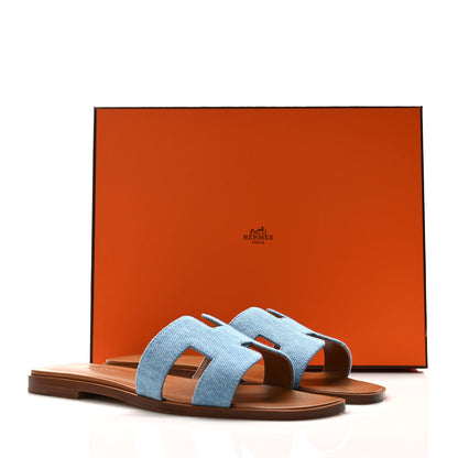 Hermes Denim Canvas Oran Sandals 37 Bleu Clair 9 of 9