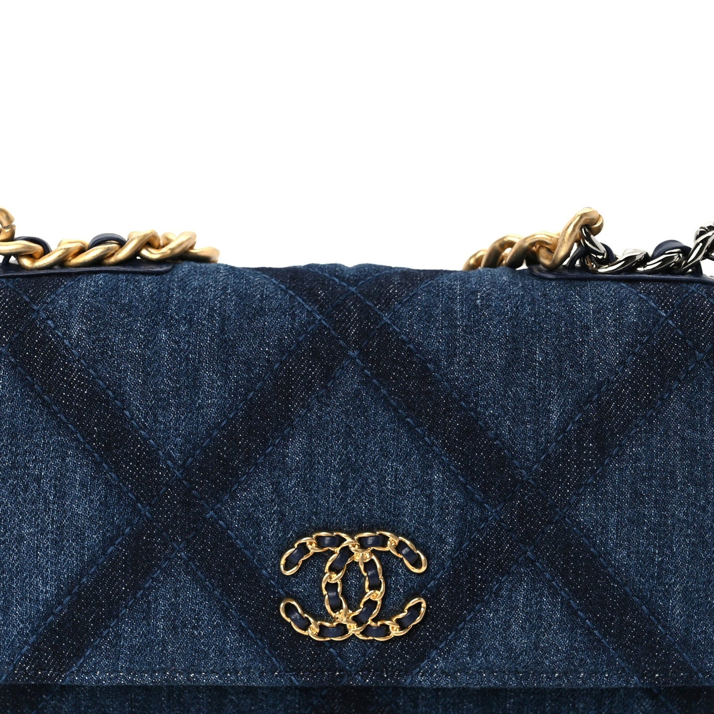 Denim Quilted 19 Wallet On Chain WOC  Blue
